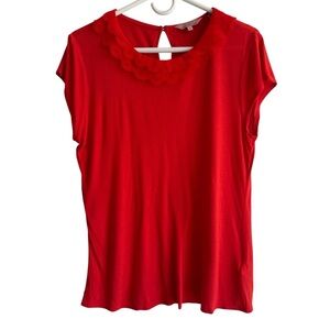 Ted Baker Orange-Red Eyelet Ruffled Neckline Top, Size 4 (10/L)